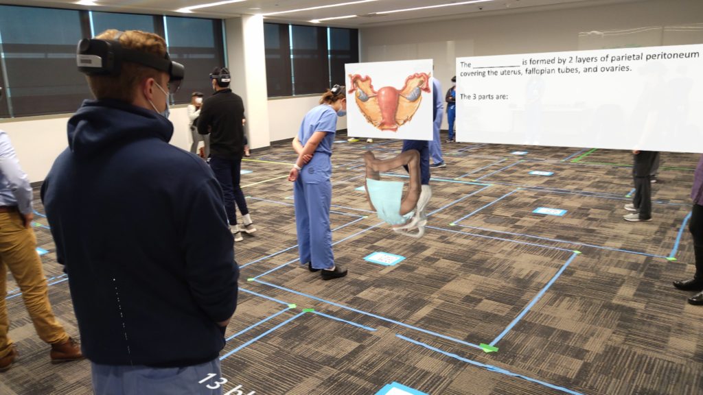 TCU and UNTHSC School of Medicine students use the Microsoft HoloLens™ and HoloAnatomy™ Software Suite during a Learning and Pondering Session (LeAPS) on March 4, 2021.