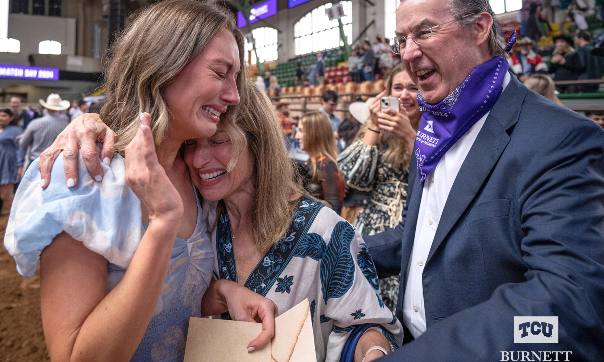 Madeleine Gallagher (far left), MS4, with family and friends learns that she matched in Obstetrics-Gynecology at the University of Texas Southwestern Medical School in Dallas, Texas on Friday, March 15.