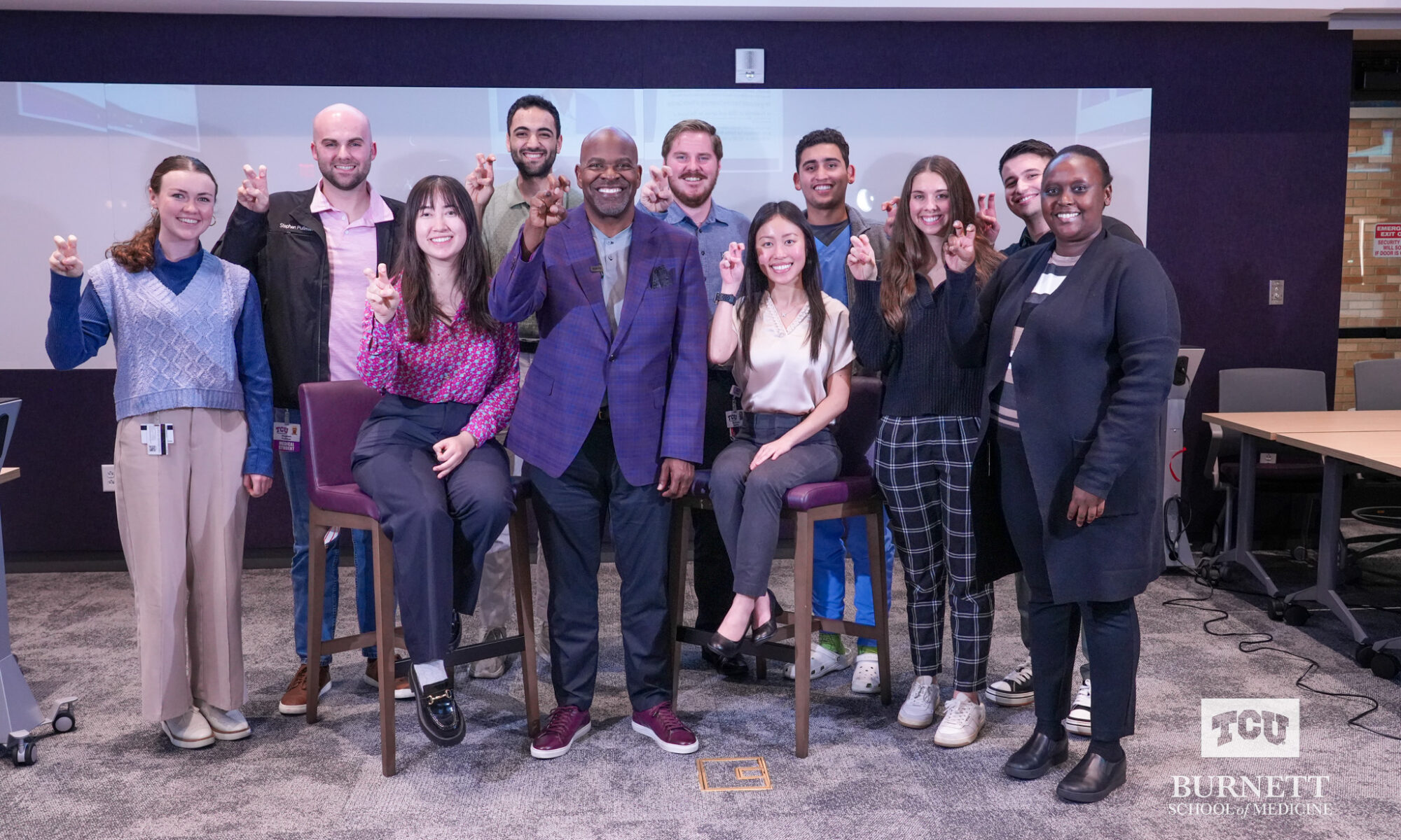 NBC 5 Sports Director Newy Scruggs, ’23 EMBA., met with Burnett Brand Ambassadors at Arnold Hall on November 11, 2024 in Fort Worth, Texas.