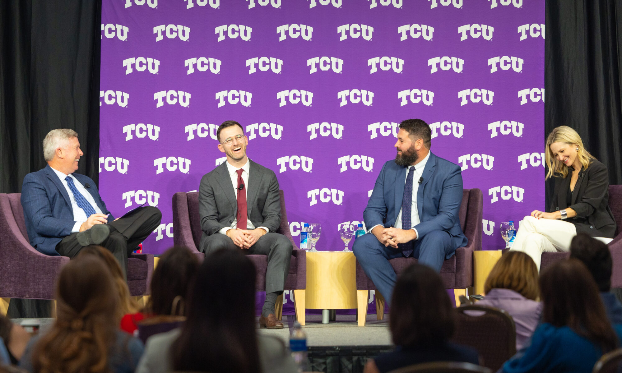 North Texas Maternal Health Accelerator panelists (l-r): Burnett School of Medicine at TCU Founding Dean Stuart D. Flynn, M.D.; Cameron Combs, Sr. Director, Child Poverty Action Lab; David Nelson, M.D., Division Chief of Maternal-Fetal Medicine at UT Southwestern Medical Center; and Fort Worth Mayor Mattie Parker.