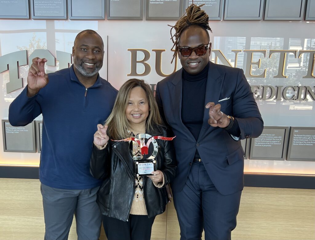 L-R: Lewis Jackson, Maricar Estrella and Prescotte Stokes III received the External Video Worthy Award, the top honor, at the Greater Fort Worth Public Relations Society of America's 2025 Worthy Awards held on Friday, November, 7, 2025 in Fort Worth.