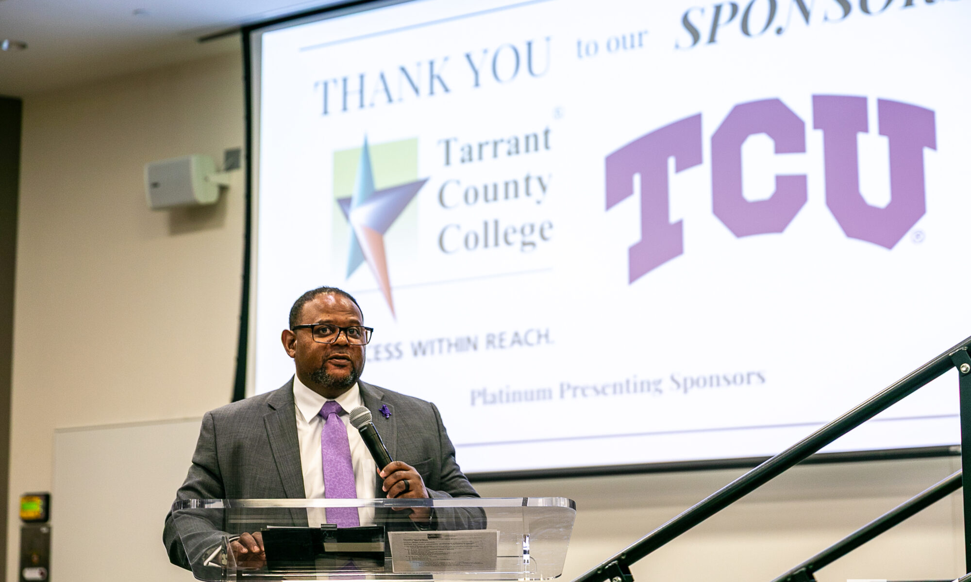 Floyd L. Wormley Jr., TCU Provost and Vice Chancellor of Academic Affairs, speaks at the Fort Worth Report's Candid Conversations event, which was sponsored by TCU.